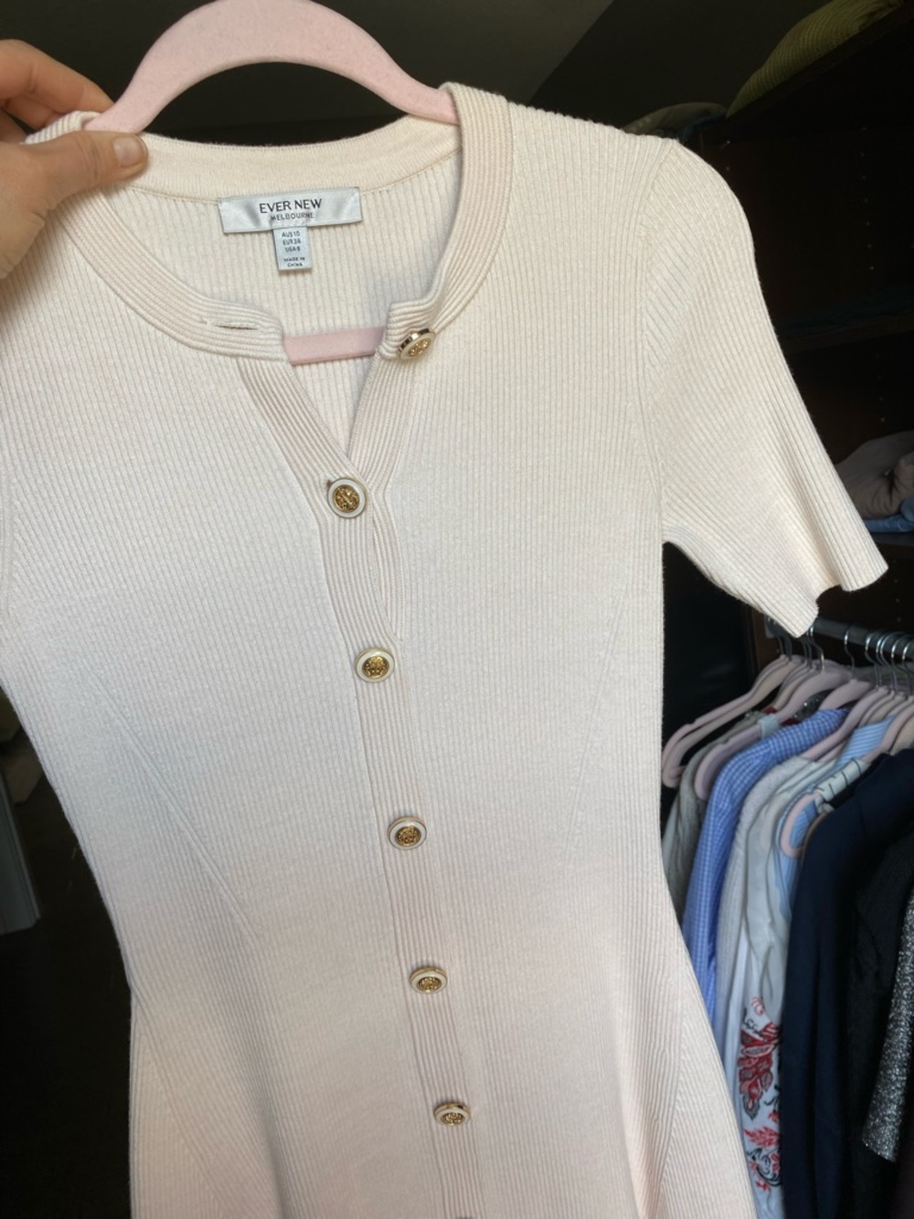 Forever New Cream Button-Front Ribbed Mini Dress - Picture 4 of 6